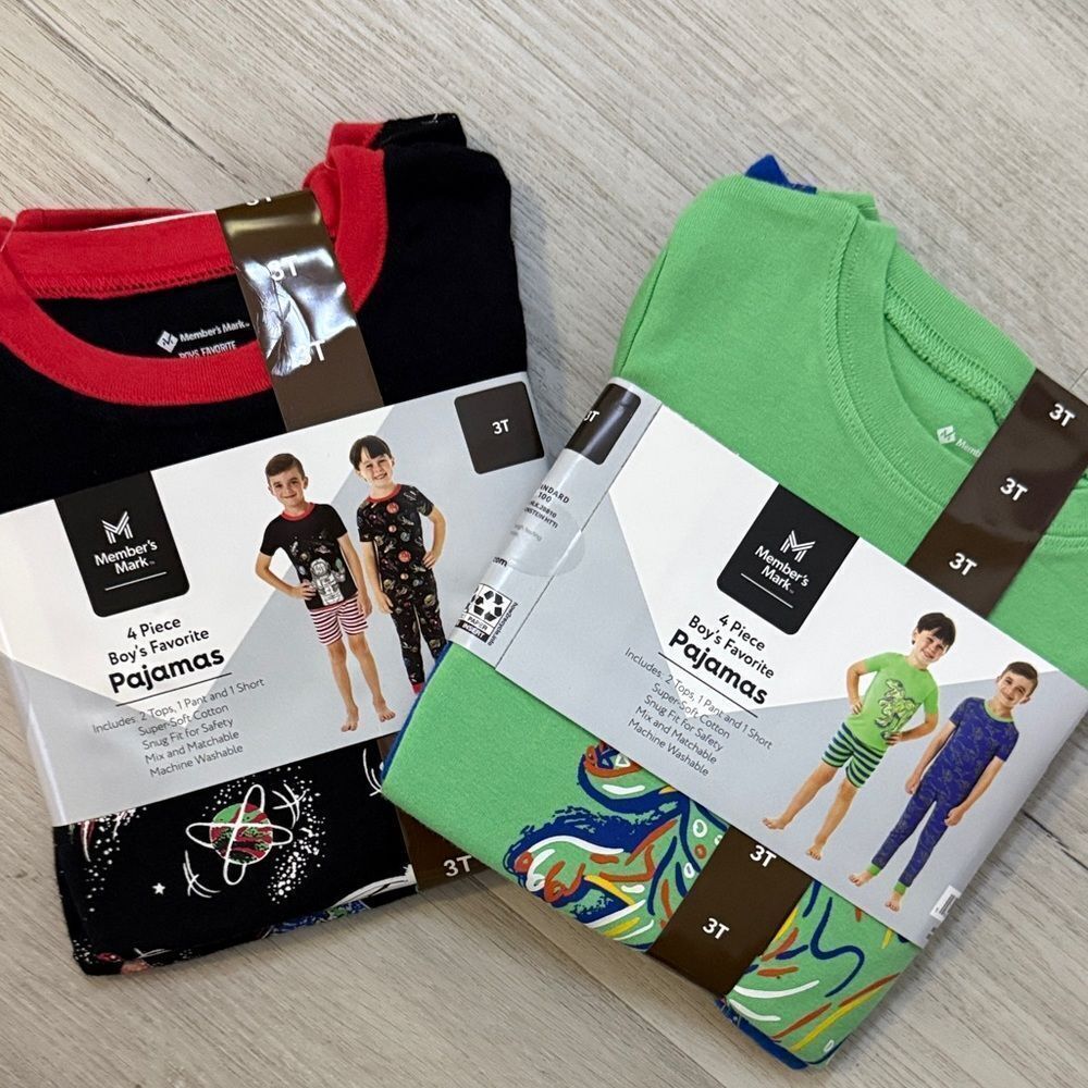 Wonder Nation Boys' 4-Piece Pajama Set - Black, Red, Green
